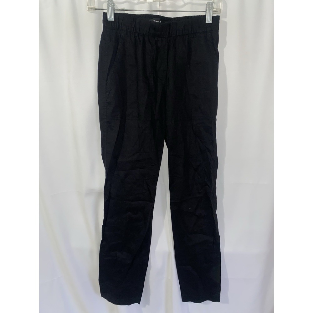 Theory Womens Northsound Linen Blend‎ Pull On Pants Size 00 Black Beach Travel